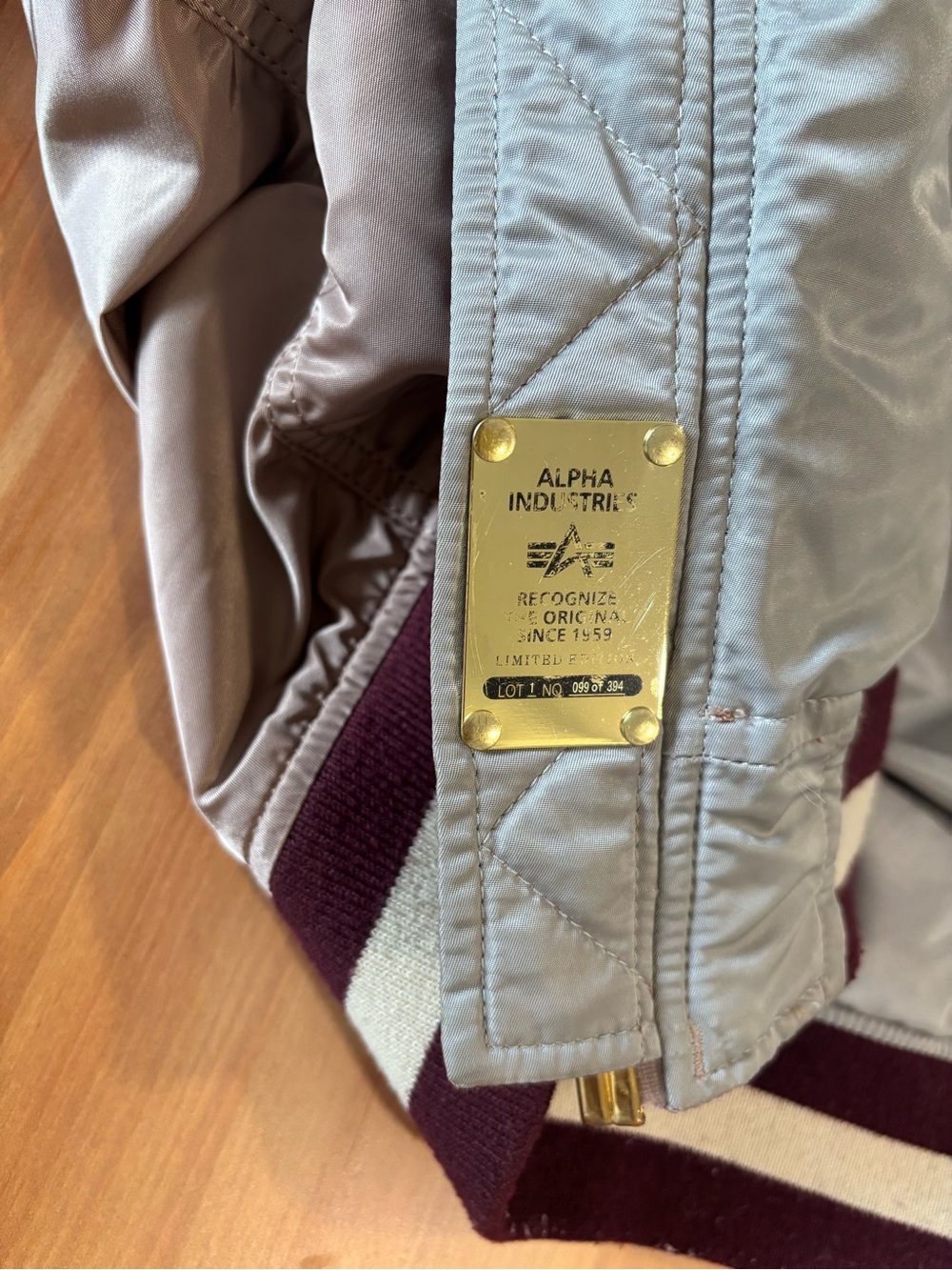Alpha Industries Women’s Satin Bomber Jacket - Dusty Pink & Burgundy - Picture 6 of 8